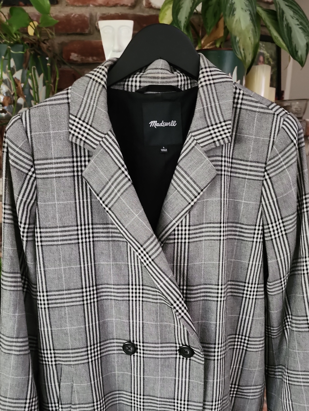 Madewell Gray Glen Plaid Oversized Double Breasted Blazer Career Jacket Women's - Picture 3 of 4